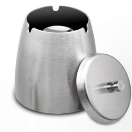 Premium Stainless Steel Ashtray with Lid, Durable Outdoor Ashtray for Smoking, Windproof Ashtray for Inside and Outside Use, Cool Ashtray for Home or Patio