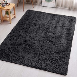 Aspire Homeware Rugs Living Room 60x110 cm - Black Fluffy Area Rugs for Bedroom Large Modern Shaggy Runner Rug Soft Non Slip Thick Pile