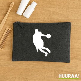 Huuraa Toiletry Bag Basketball Silhouette Gift 1 Litre Charcoal Felt Basketball Gift Idea