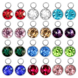 WELANE Birthstone Charms, 24 Pcs Multicolor Birthstone Pendant for DIY Jewelry Necklace Bracelet Earring, Craft Making Supplies (6 x 9mm)