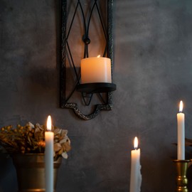 Gothic Candle Sconce Set of 2 -Gold Black Metal Wall Candle Holder-Rustic Home Deco