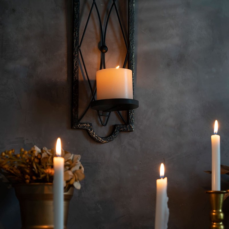 Gothic Candle Sconce Set of 2 -Gold Black Metal Wall