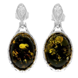 SilverAmber Jewellery UK - Genuine Green Baltic Amber set in 925 Sterling Silver Drop/Dangling Teardrop Modern Earrings - GL1009G