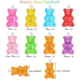 CCOZN Resin Gummy Bear Pendant, 8 Colors Glitter Candy Charms DIY Necklace & Jewelry Making Craft