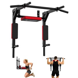 CRYSTAL FIT Multifunctional Wall Mounted Pull Up Bar, Chin Up Bar and Dip Station, Heavy Duty Steel Supports to 440 Lbs, Home Gym Workout Indoor Power Tower Set Training Equipment Fitness