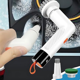 Electric Cleaning Brush, Cordless Cleaning Brush with 5 Brush Heads, 2 Speeds, USB Charging, Brush for Cleaning for Kitchen, Bathroom, Tiles, White