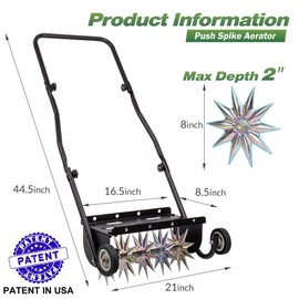 Suchtale 18-Inch Push Spike Aerator, Heavy Duty Rolling Lawn Aerator, Rotary Spike Lawn Aerator, Manual Aeration Equipment with Steel Handle, Suitable for Lawns, Garden, and Yard Grass Aeration