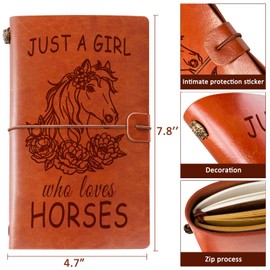 Just A Girl Who Loves Horses Leather Notebook Journal with Pen, Horse Stuff Horse Gifts for Girls Horse Lovers, Leather Refillable Notebook, Sketchbook, Travel Diary