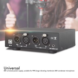 48V Power Supply, Pro Iron Shell Power with Low Pass Filter, Shielding Technology Support, XLR Cable, Dual Mic for Music Recording Equipment
