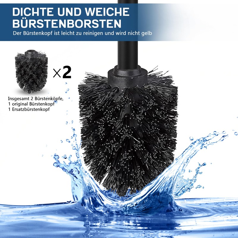 FIISAYL Toilet Brush with Stainless Steel Handle and Base, Black