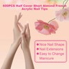 600Pcs Short Almond French Acrylic Nail Tips Pre-Buff Frosted Half