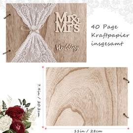 Wedding Guest Book Wooden Wedding Guest Book Birthday Anniversary Wedding Book Hardcover with Lace 28 x 21 cm as a Gift for Wedding, Anniversary, Birthday 40 Pages