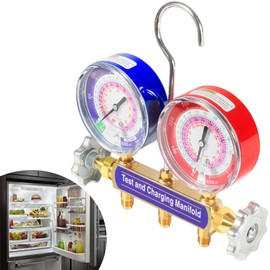 YMT 42001 Charging Manifold and Test, 2-Valve, A/C Manifold Gauge, with 3-1/8" Gauge, Large Double Gauges,for Refrigerant Type R-22/R-404A/R-410A