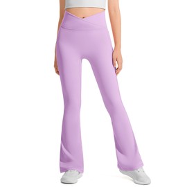 JOCMIC Girls Flare Leggings Kids Bell Bottom High Waisted Dance Yoga Flared Pants Violet 9-10 Years