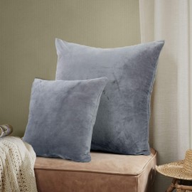 EVOLIVE Soft Micromink Euro Sham Cover Pillowcase Replacement with Zipper Closure (26"x26" Euro Sham, Grey)