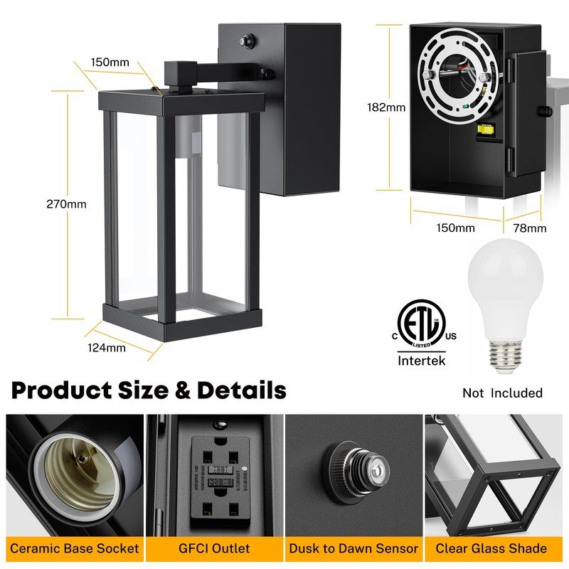NookNova Porch Light with Outlet, Dusk to Dawn Motion Sensor