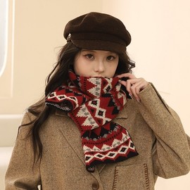 New Year Christmas Red Scarf for Women - Warm Vintage Winter Style One Size / Dark Brown - 180*25 2ea