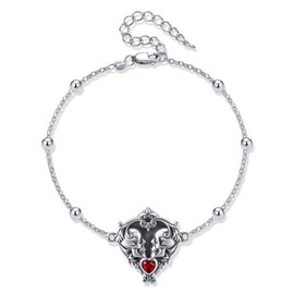 MONGAS Skull Bracelet Sterling Silver Skull Heart Bracelet Gothic Jewelry for Women