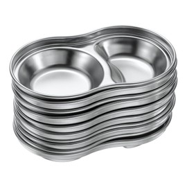 sourcing map 10 Pack Stainless Steel Dish Dipping Bowls with 2 Round Compartment Divided, Metal Seasoning Plate Dipping Bowl for Condiment Home Party Restaurant Picnic Travel, Silver
