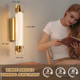 HITOO Batttery Wall Sconces Set of Two,12000 mAh Battery Operated Wall Light with Remote,Rechargeable LED Wall Lamp Crystal for Bathroom, Living Room, Hallway, Mirror, Gold