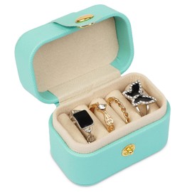 BUNNYSHINY Small Travel Jewelry Case Mini Jewelry Ring Box Portable Travel Ring Holder Travel Jewelry Organizer, Storage Case for Rings and Earrings for Women, Blue