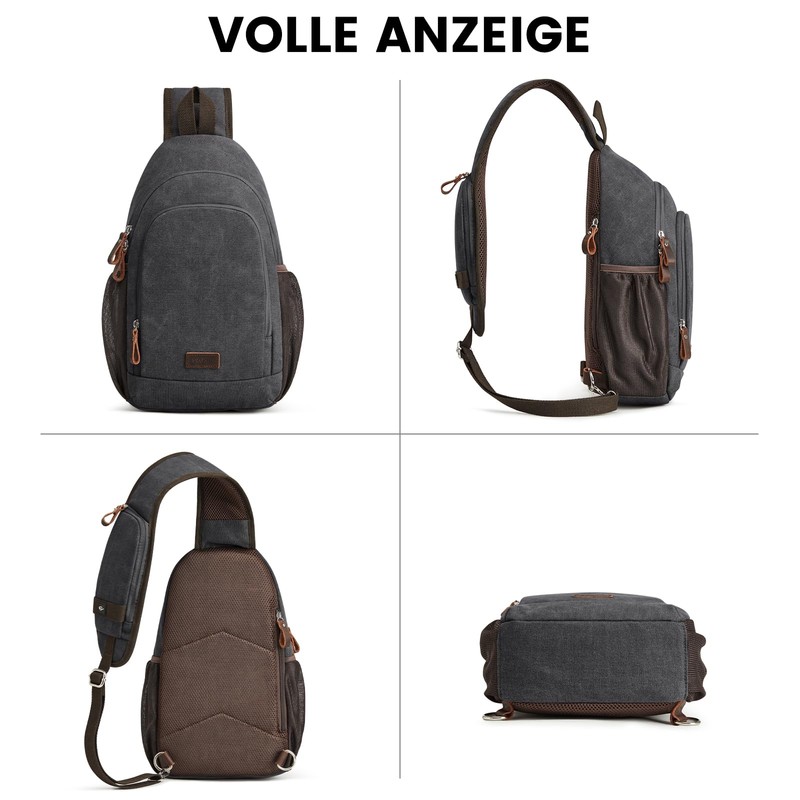 S-ZONE RFID Crossbody Sling Backpack Men Water Resistant Canvas Shoulder