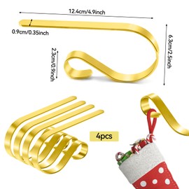 Leikedun 4 Pack Christmas Stocking Holder, Christmas Stocking Clips Hanger Hooks Mantel Adjustable Metal Stocking Hooks for Party Christmas Mantle Fireplace Decoration (Gold)