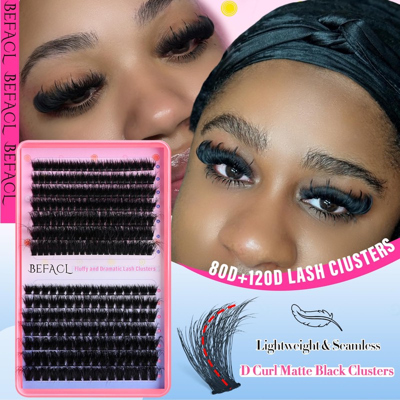 Lash Clusters Fluffy Individual Lashes 80D+120D Thick Eyelash Clusters D