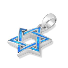 AJDesign Star of David Pendant for Women in Sterling Silver and Created Blue Opal Jewish Jewelry Charm (Pendant only - no chain)