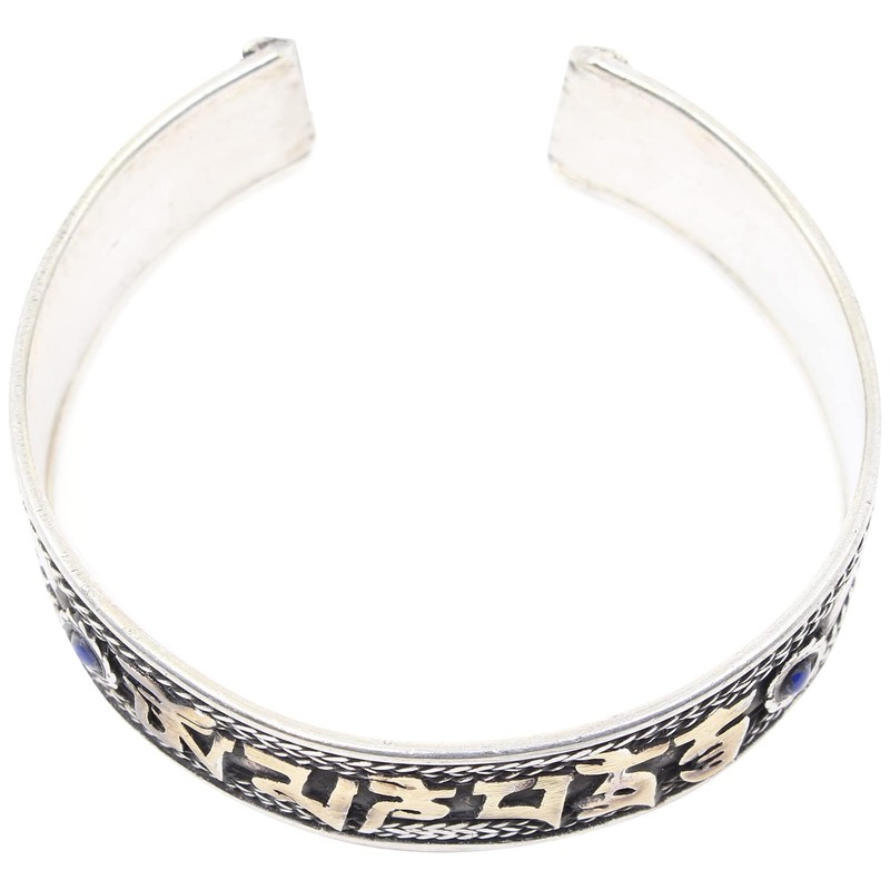 Shamans Market Tibetan Om Mani Padme Hum Silverplated Cuff Bracelet