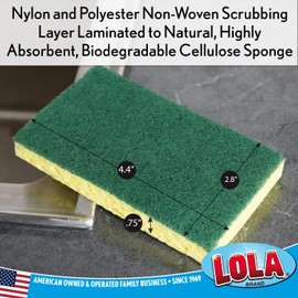 LOLA Cellulose Sponge & Scourer, 144 Pack, Heavy Duty, Dual Purpose Super Absorbent Dish Cleaning Scrubber