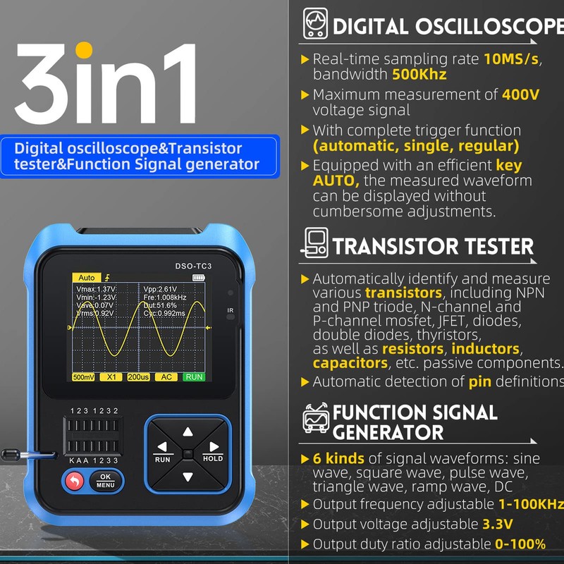DSO TC3 Osciloscopio Digital Transistor Tester Medidor LCR 3 en