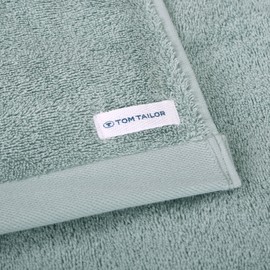 Tom Tailor Hand Towels, Set of 2, 50 x 100 cm, 100% Cotton / Terry Towel, with Hanger and Label with Logo, Colour Bath Towel Turquoise (Fresh Sage)
