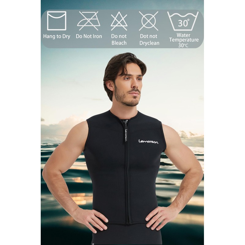 Lemorecn Wetsuit Top for Men Women,3mm Sleeveless Front Zip Neoprene