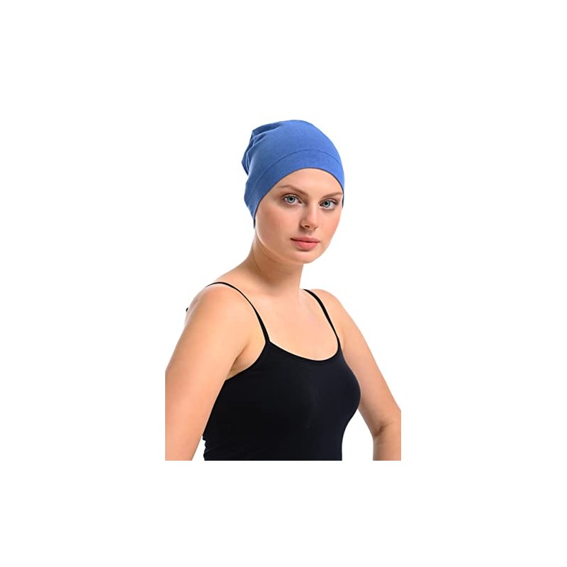 Kappe aus Bambus und Baumwolle für Chemo, Haarausfall, Schlafmütze, blau,