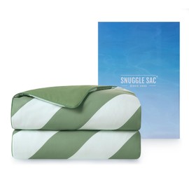 Snuggle Sac Mediterranean Stripe Cooling Comforter Queen Size Set, Q-Max ＞0.45 Striped Cooling Blanket for Hot Sleepers & Night Sweats, Double-Sided Lightweight Breathable Summer Quilt, 90x90 Green