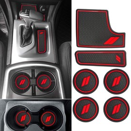 Auovo Anti Dust Mats and Trim for Charger Accessories 2015-2023 6PC Cup Inserts Mats 3 PCS A/C Volume Radio Switch Ring 5 Meters Car Interior Moulding Strip Trim Decal(RED, 3 in 1 Kit)