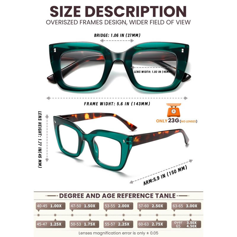 Hubeye 3 Pack Oprah Style Reading Glasses Oversized Readers Blue