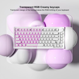 dagaladoo White Clear keycaps Jelly Set 126 Keys PC/PBT Keyboard keycaps 75 Percent,Transparent Key caps Shine Through,Cherry Profile Compatible with US Layout Mechanical Keyboard(Leather Texture)