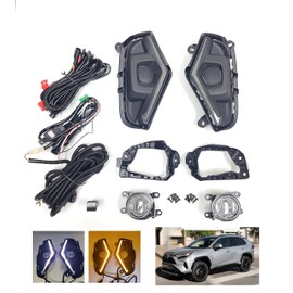 Dual Color LED Fog Driving Lights Kit Wire Switch Bezel For 2019 2020 2021 2022 2023 2024 2025 Rav4 Rav 4 White DRL Amber Signal Sequential Accessories Lamps BASE SE LE XLE XSE