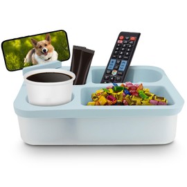 MEKOTRIN Couch Cup Holder Tray for Bed Sofa Organizer, Silicone Couch Caddy with Rotatable Phone Holder, Anti Spill Couch Drink Holder for Snacks Beverage TV Remote Cellphone(Blue)