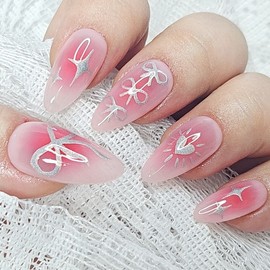 Holographic iron taste handmade nail tips - short almond / 홀로그램 쇠맛 수제네일팁 - 숏아몬드