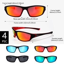 TOODOO 4 Pairs Men Polarized Sunglasses with UV Protection Driving Glasses Sports for Sport Outdoor Activities (Vivid Colors)