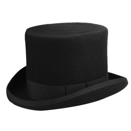GEMVIE Men 100% Wool Mad Hatter Satin Lined Black Low Top Hats, Black, 7 3/8