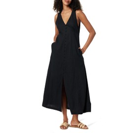 The Drop Women's Blanca Linen Button Front V-Neck Maxi Dress, Black, 2X, Plus Size