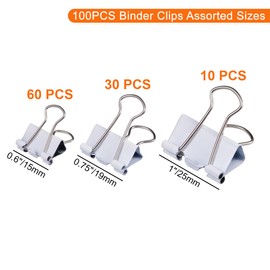 NEEWAY Binder Clips Assorted Sizes, White Binder Clips Set for Office and Home Use - Pack of 100