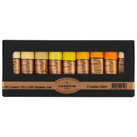 Charvin Extra Fine Professional Artist Oil Paint Set of 9 Shades of Yellow - 20ml - Triple-Milled for Smoothness, Rich Texture, Poppy Oil-Based, Light-Fast, Handmade Oil Color Paints for Professionals