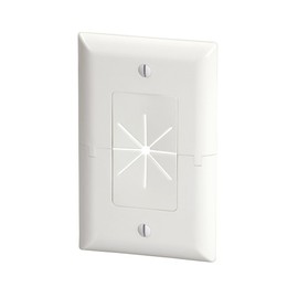 DATA COMM DATA COMM Electronics 45-0017-WH Split Style TV Outlet Covers Wall Plate w/ Flexible AV/HDMI Cable Pass-Through- Sturdy Wall Plate Cover For Electrical Outlets, Electrical 1-Gang, Standard Size, White