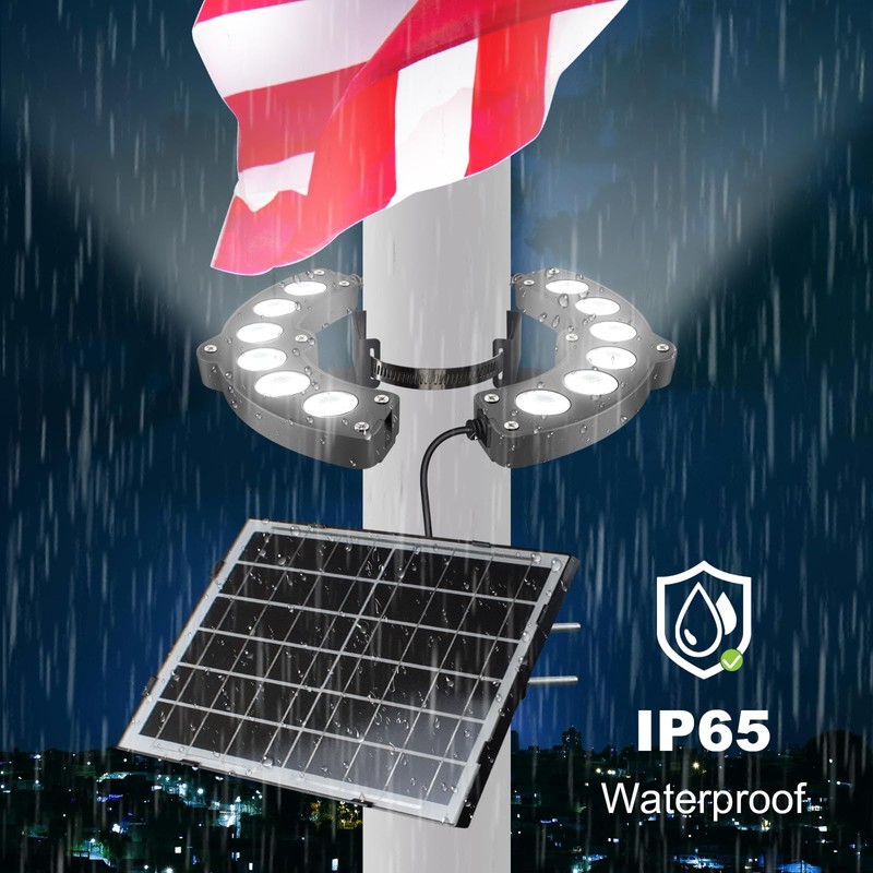 Flag Pole Light Solar Powered 6000K Brightest Solar Flag Pole