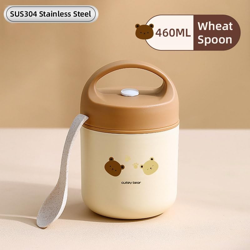 AIMALL 460ml Portable Insulated Lunch Box with Handle and Wheat
